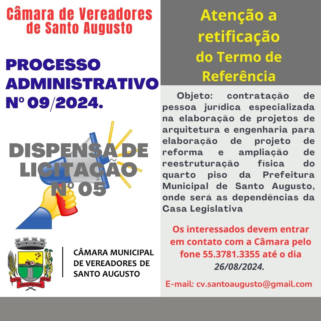 PROCESSO ADMINISTRATIVO Nº 009/2024. RETIFICAÇÃO